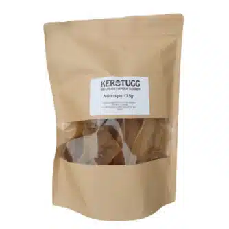 Kerotugg nöt-chips i påse 175 g. Svensk torkad hud från nöt. Naturligt och giftfritt.